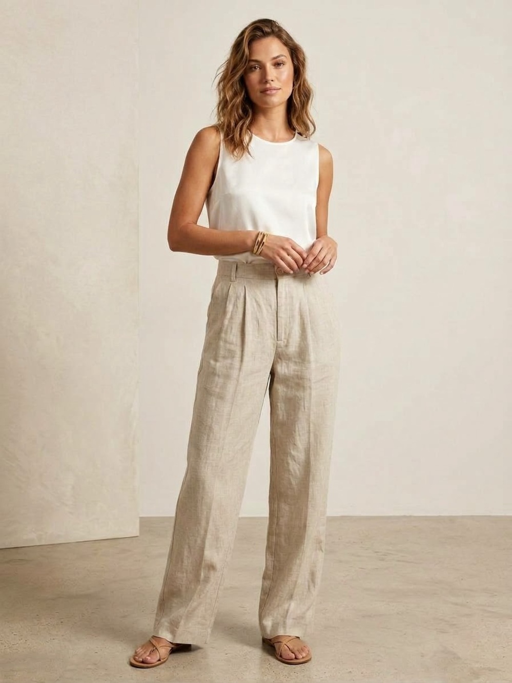 Reformation Mason Linen Pants Oatmeal Beige High Waisted Wide Leg Pleated Size 6 - Picture 4 of 12